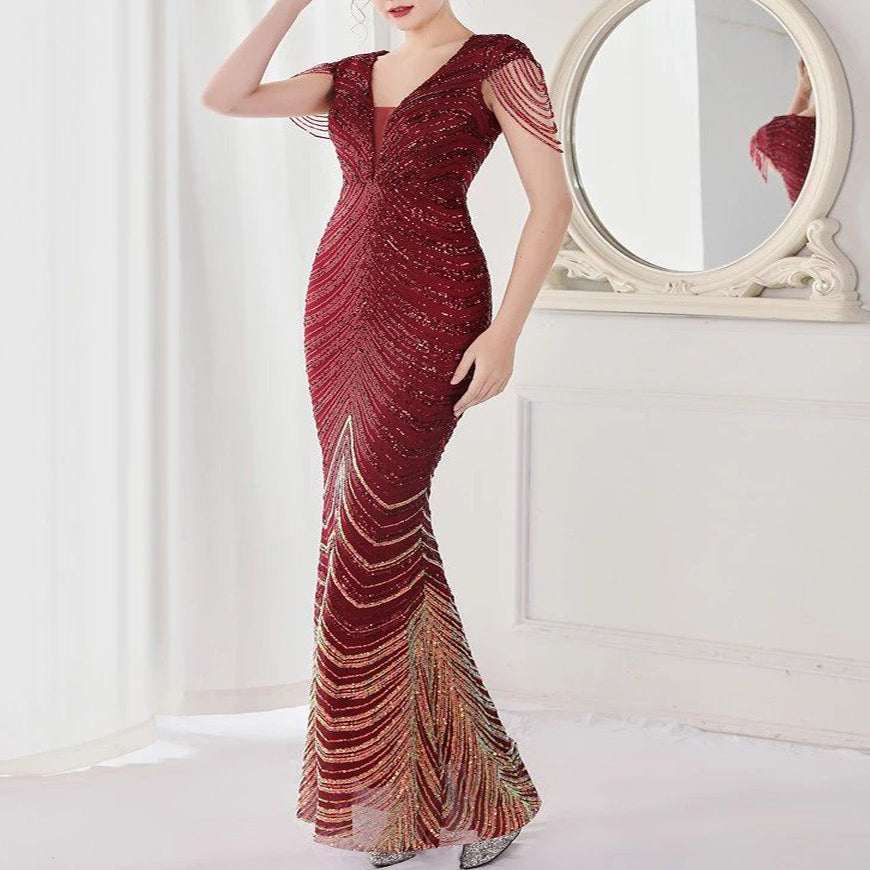 Cocktail & Party Dresses Deep V Neck Sequin Evening Dress