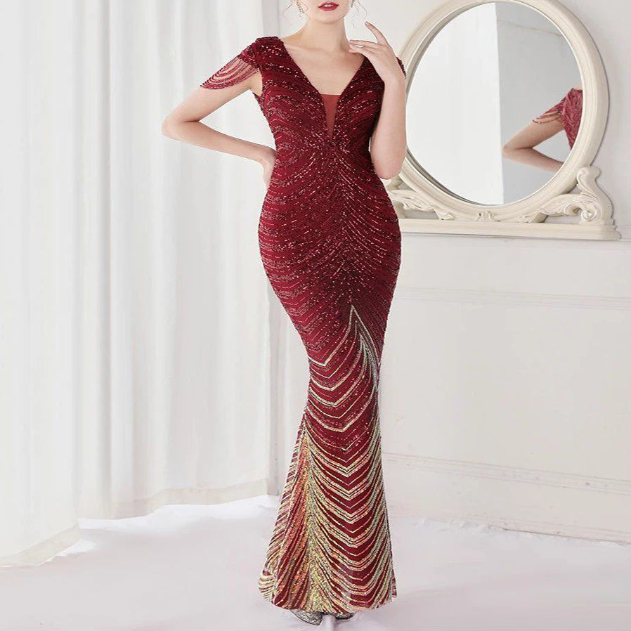 Cocktail & Party Dresses Deep V Neck Sequin Evening Dress