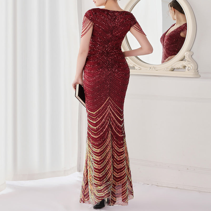 Cocktail & Party Dresses Deep V Neck Sequin Evening Dress