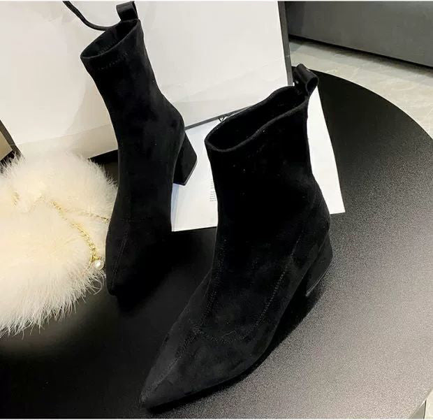 Women's PU Leather Slim Calf Slip On Boots