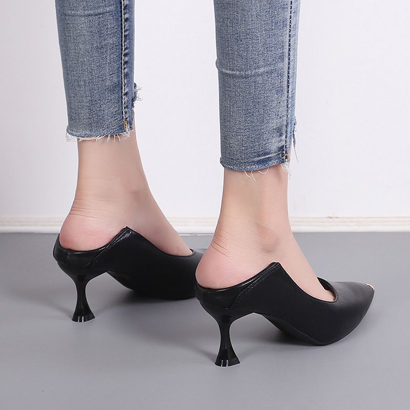 Womens Court Shoes Kitten Stiletto Pointed Toe Slip On Shoes