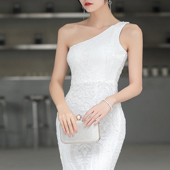 Long Prom Dress One Shoulder Sequin Party Dress