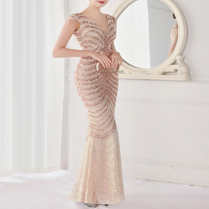 Cocktail & Party Dresses Deep V Neck Sequin Evening Dress