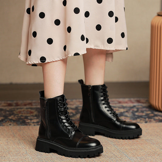 Women's Side Zipper Patent Leather Platform Boots