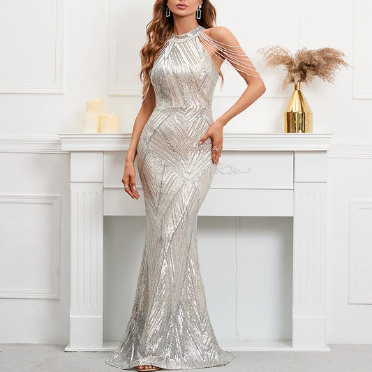 Modest Prom Dress Off Shoulder Sequin Party Dress