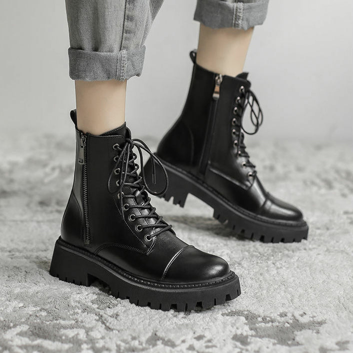 Women's Side Zipper Patent Leather Platform Boots