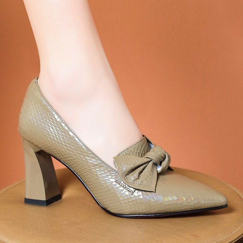 Womens Court Pumps Pointed Toe Slip On Shoes With Bowknots