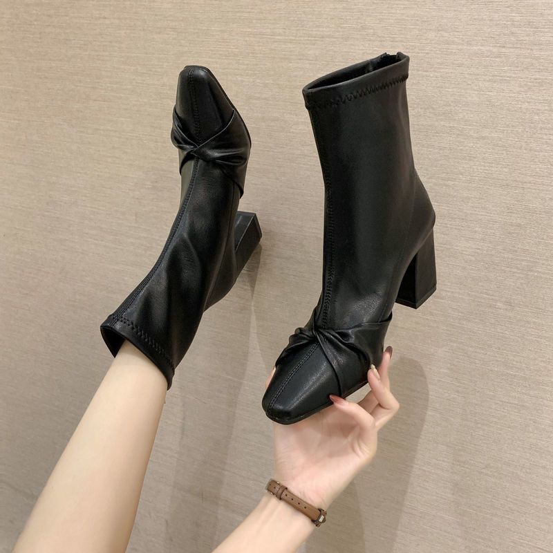 Women's Side Zipper PU Leather Boots With Bowknots