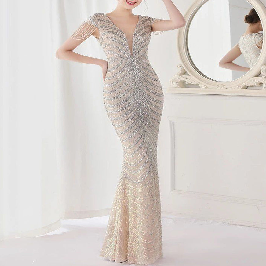 Cocktail & Party Dresses Deep V Neck Sequin Evening Dress