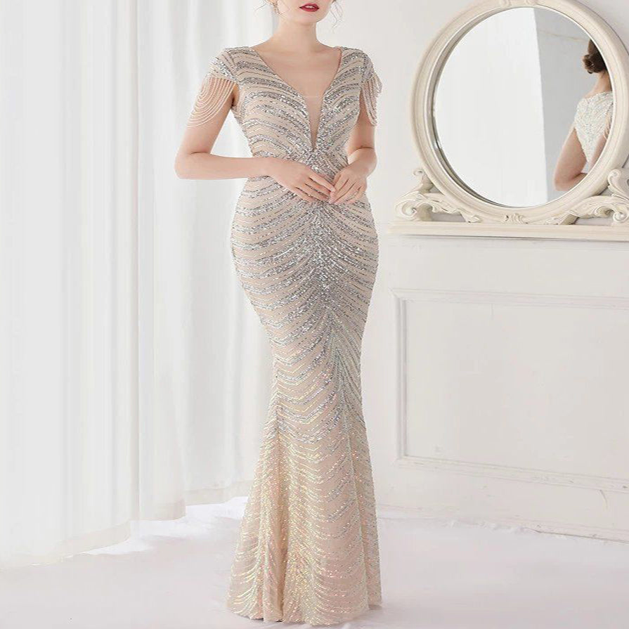 Cocktail & Party Dresses Deep V Neck Sequin Evening Dress