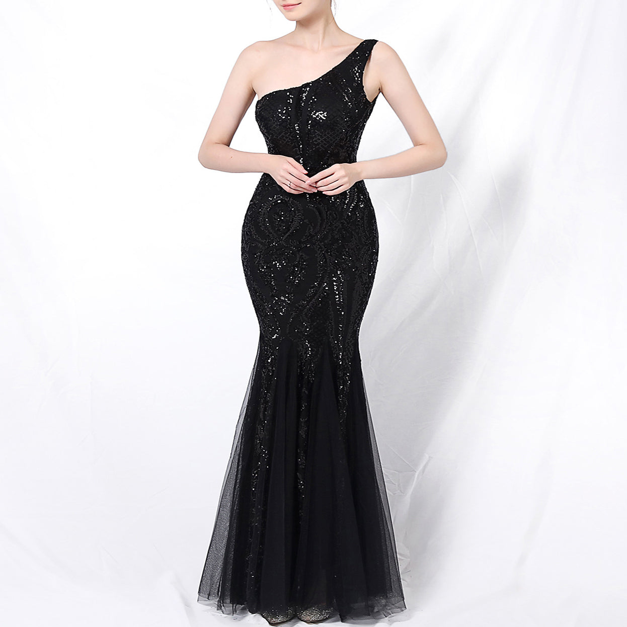 Long Prom Dress One Shoulder Sequin Party Dress