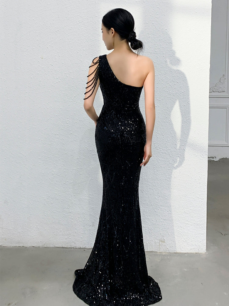 Ball Gown Dress One Shoulder Sequin Prom Dress