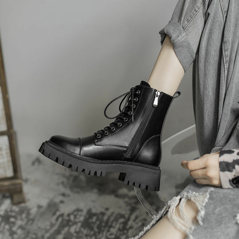 Women's Side Zipper Patent Leather Platform Boots