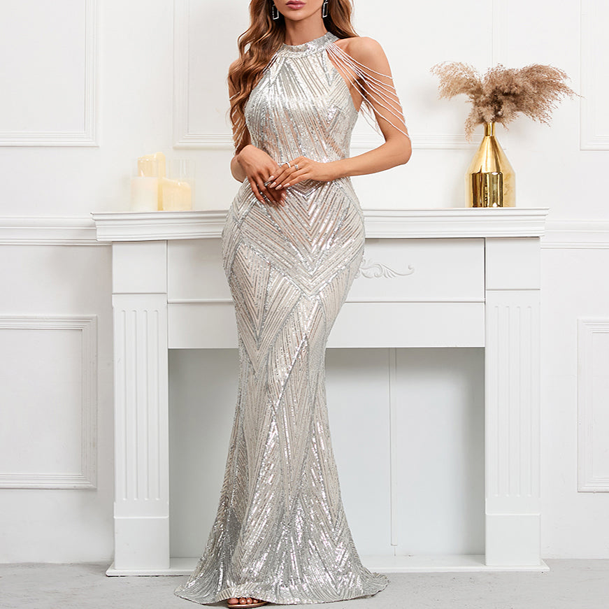 Modest Prom Dress Off Shoulder Sequin Party Dress