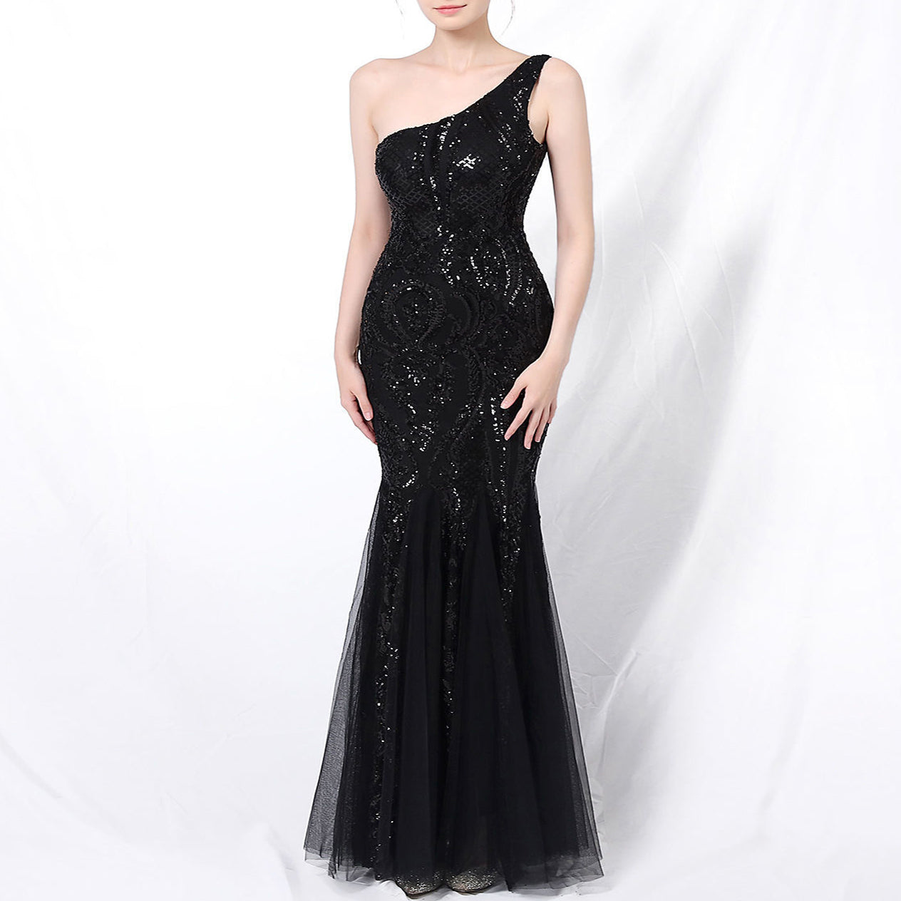 Long Prom Dress One Shoulder Sequin Party Dress