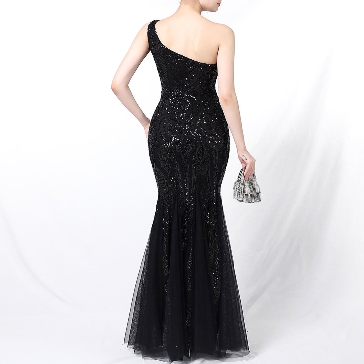 Long Prom Dress One Shoulder Sequin Party Dress