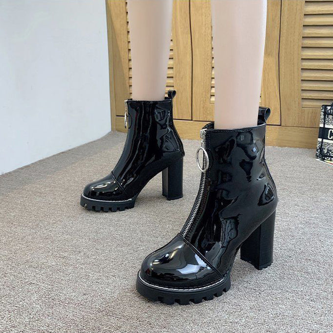 Ladies patent ankle outlet boots