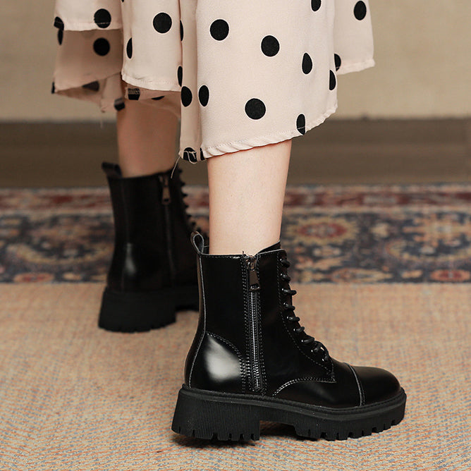 Women's Side Zipper Patent Leather Platform Boots