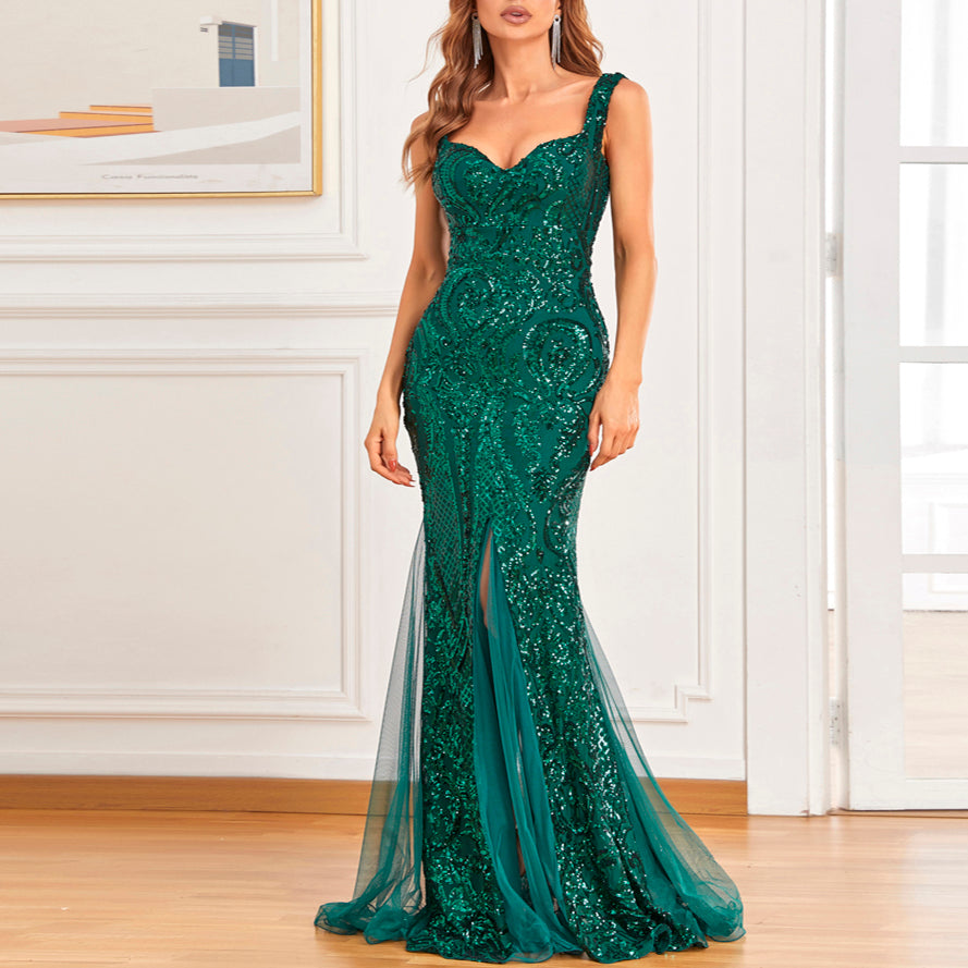 Green Prom Dress Elegant Sequin Formal Dress