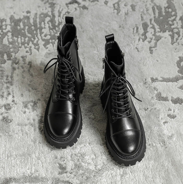 Women's Side Zipper Patent Leather Platform Boots