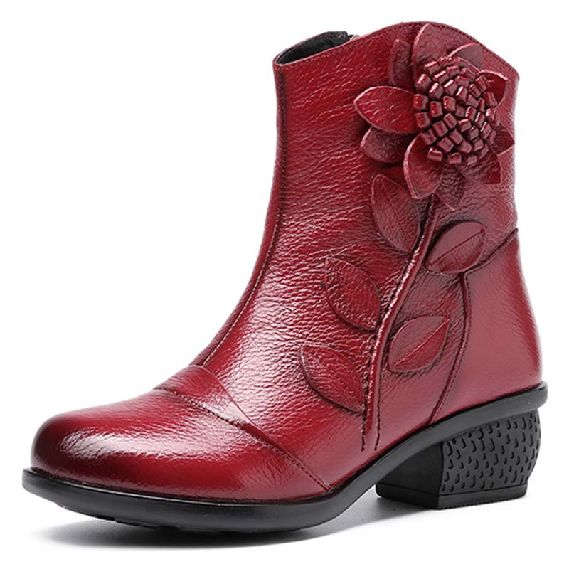 Womens Size Zipper Leather Low Heel Ankle Boots