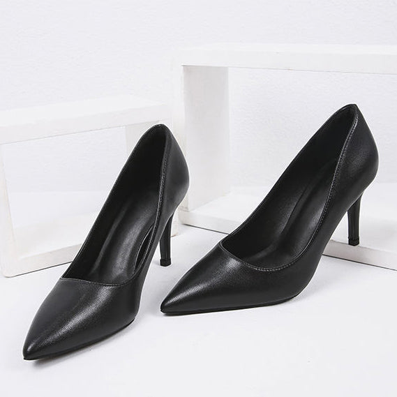 Womens Soft Court Pumps Kitten Heel Pointed Toe Slip On Comfort Shoes