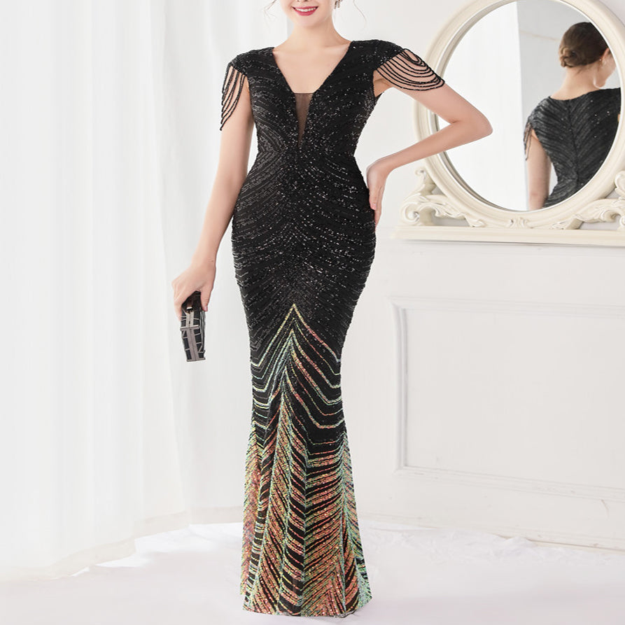 Cocktail & Party Dresses Deep V Neck Sequin Evening Dress