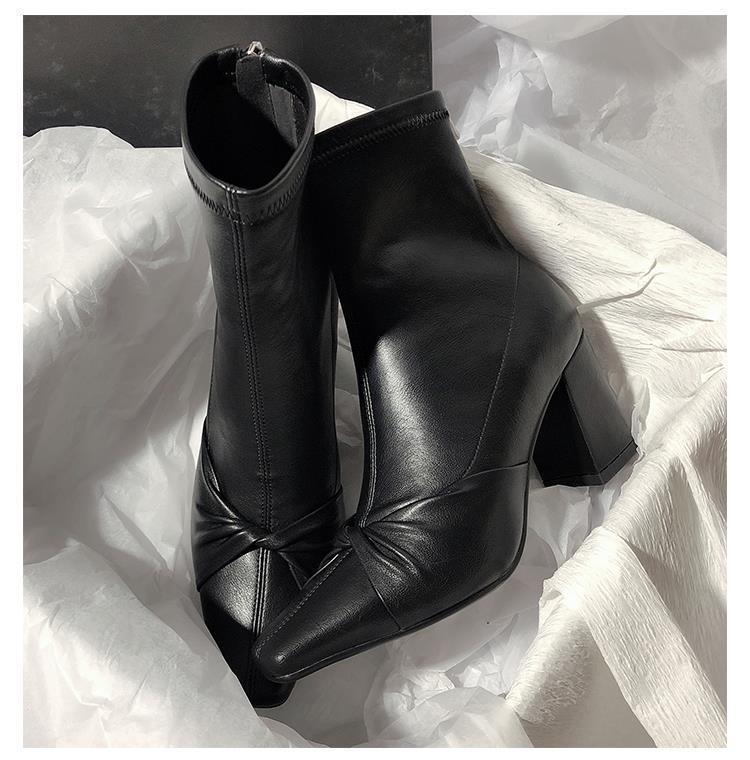 Women's Side Zipper PU Leather Boots With Bowknots