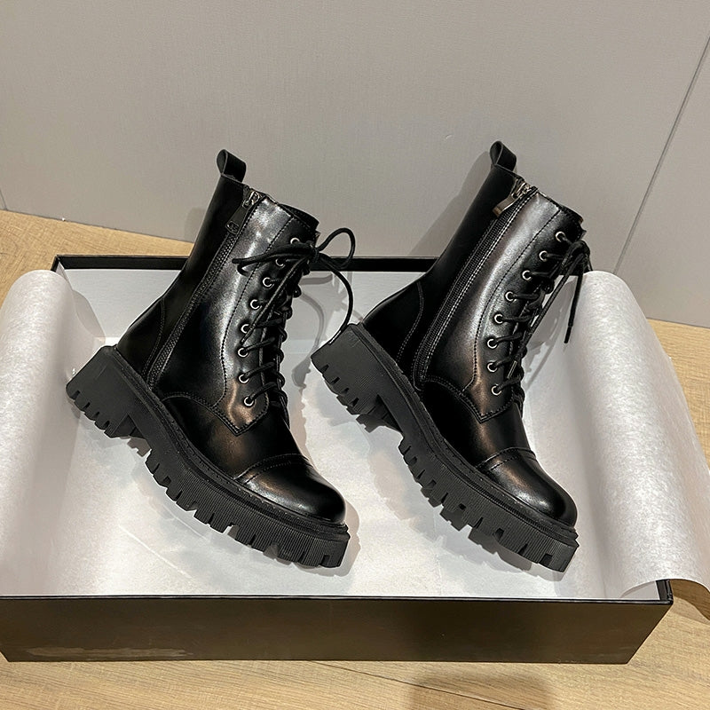 Women's Side Zipper Patent Leather Platform Boots