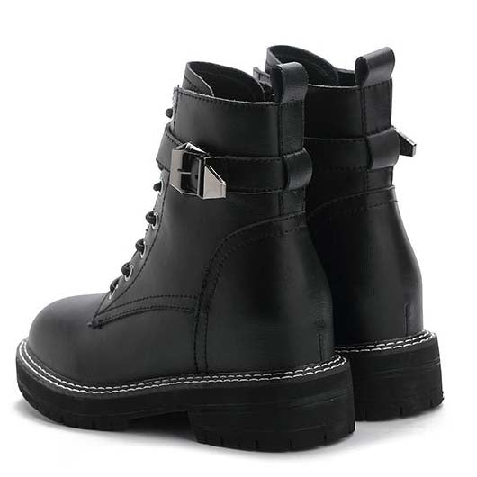 Women's Hidden Heel Leather Boots With Buckles