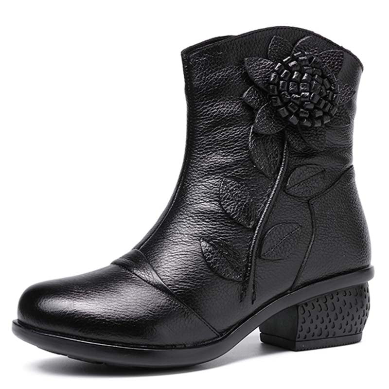 Womens Size Zipper Leather Low Heel Ankle Boots