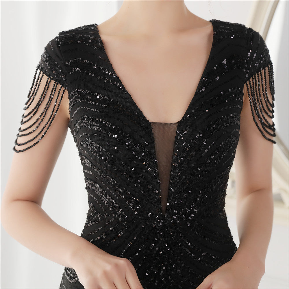 Cocktail & Party Dresses Deep V Neck Sequin Evening Dress