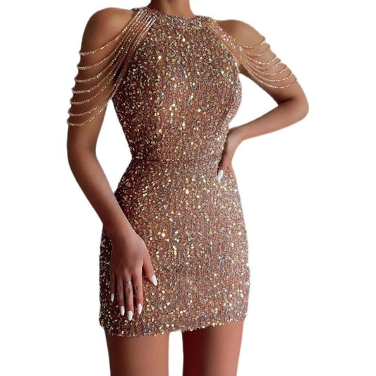 Short Prom Dress Off Shoulder Sequin Party Dress